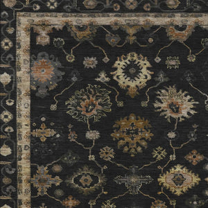 HomeRoots 5' Elegant Black and Gold Floral Area Rug - Washable, Durable, Indoor/Outdoor Versatility for Every Home 630088