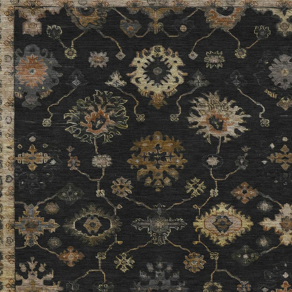 HomeRoots 8' X 10' Black And Gold Floral Rug - Stylish, Washable Indoor/Outdoor Area Rug for Versatile Spaces 630090