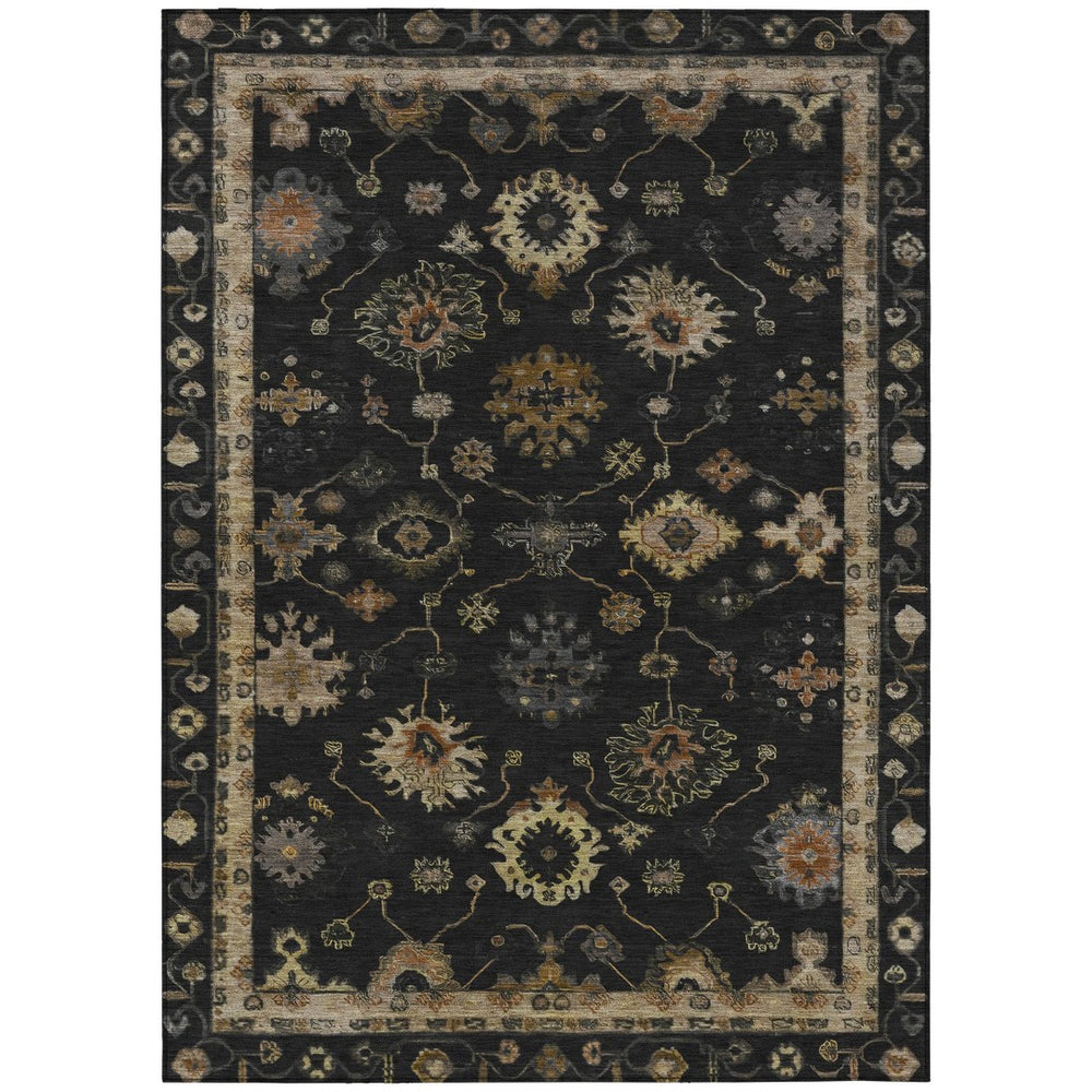 HomeRoots 8' X 10' Black And Gold Floral Rug - Stylish, Washable Indoor/Outdoor Area Rug for Versatile Spaces 630090