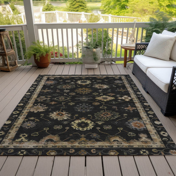 HomeRoots 8' X 10' Black And Gold Floral Rug - Stylish, Washable Indoor/Outdoor Area Rug for Versatile Spaces 630090