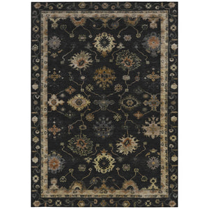 HomeRoots 9' X 12' Elegant Black and Gold Floral Washable Area Rug for Indoor/Outdoor Spaces – Durable & Chic! 630091