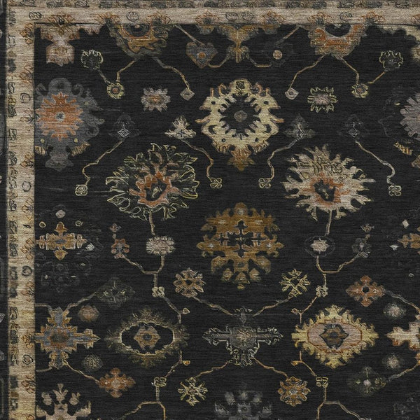 HomeRoots 9' X 12' Elegant Black and Gold Floral Washable Area Rug for Indoor/Outdoor Spaces – Durable & Chic! 630091