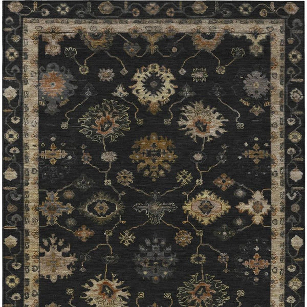 HomeRoots 9' X 12' Elegant Black and Gold Floral Washable Area Rug for Indoor/Outdoor Spaces – Durable & Chic! 630091