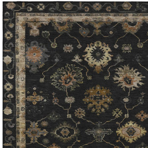 HomeRoots 10' X 14' Elegant Black and Gold Floral Area Rug - Durable, Washable, Indoor/Outdoor Versatility! 630092