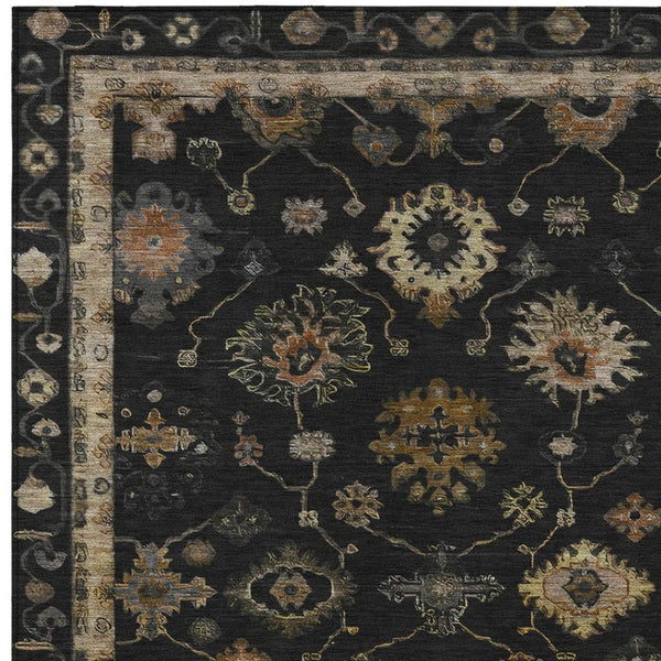 HomeRoots 10' X 14' Elegant Black and Gold Floral Area Rug - Durable, Washable, Indoor/Outdoor Versatility! 630092