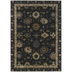 HomeRoots 10' X 14' Elegant Black and Gold Floral Area Rug - Durable, Washable, Indoor/Outdoor Versatility! 630092