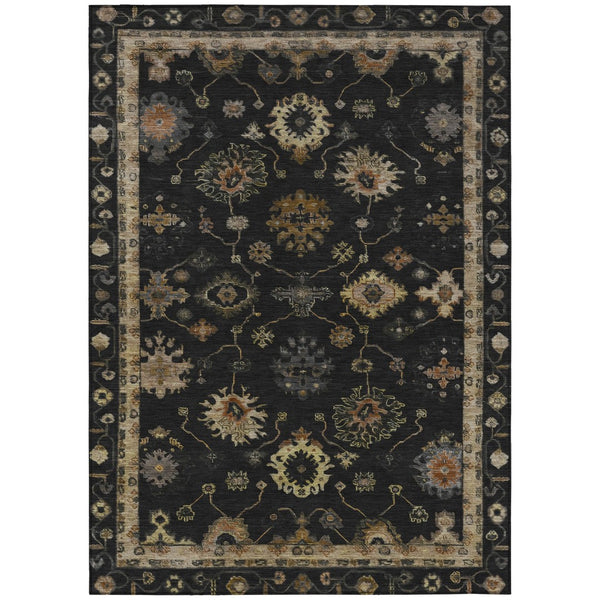 HomeRoots 10' X 14' Elegant Black and Gold Floral Area Rug - Durable, Washable, Indoor/Outdoor Versatility! 630092