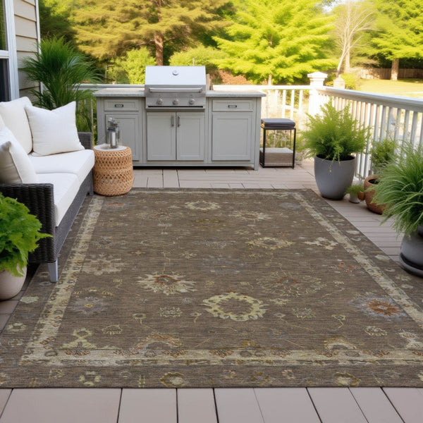 HomeRoots 5' X 8' Chocolate and Gold Floral Area Rug - Elegant, Washable Design for Indoor and Outdoor Use 630094