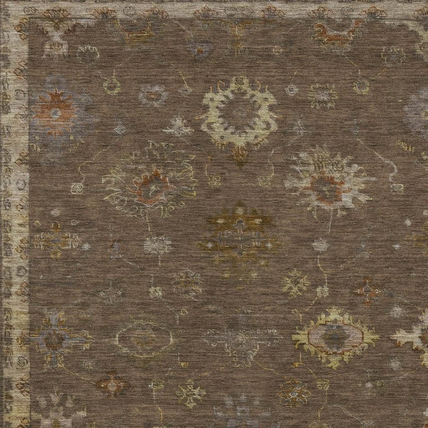 HomeRoots 5' X 8' Chocolate and Gold Floral Area Rug - Elegant, Washable Design for Indoor and Outdoor Use 630094