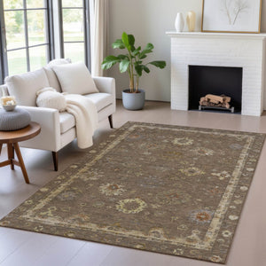 HomeRoots 5' X 8' Chocolate and Gold Floral Area Rug - Elegant, Washable Design for Indoor and Outdoor Use 630094