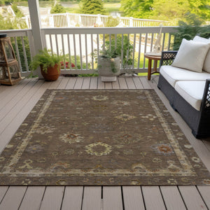 HomeRoots 5' X 8' Chocolate and Gold Floral Area Rug - Elegant, Washable Design for Indoor and Outdoor Use 630094