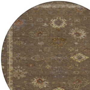 HomeRoots 8' Chocolate and Gold Floral Area Rug - Washable, Durable, Indoor/Outdoor Design for Any Space 630095