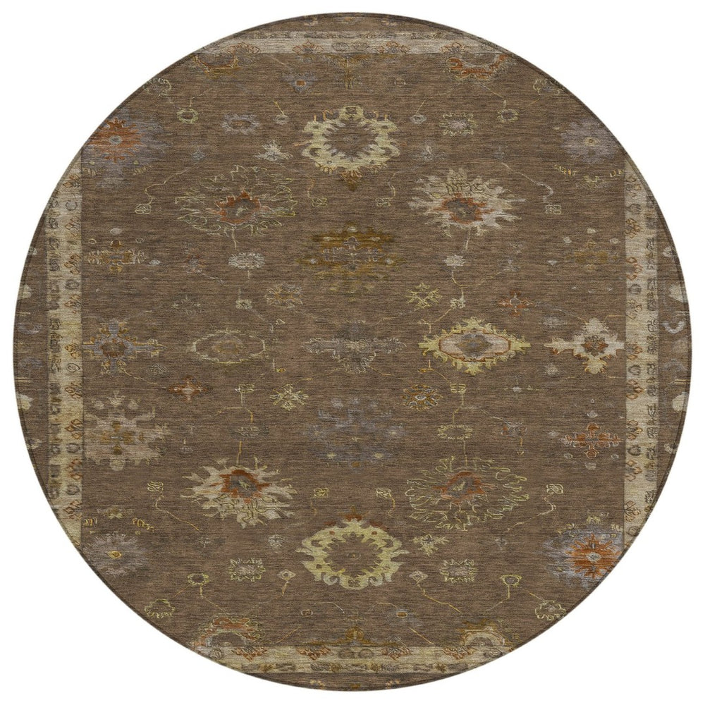 HomeRoots 8' Chocolate and Gold Floral Area Rug - Washable, Durable, Indoor/Outdoor Design for Any Space 630095