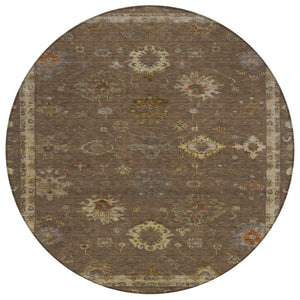 HomeRoots 8' Chocolate and Gold Floral Area Rug - Washable, Durable, Indoor/Outdoor Design for Any Space 630095