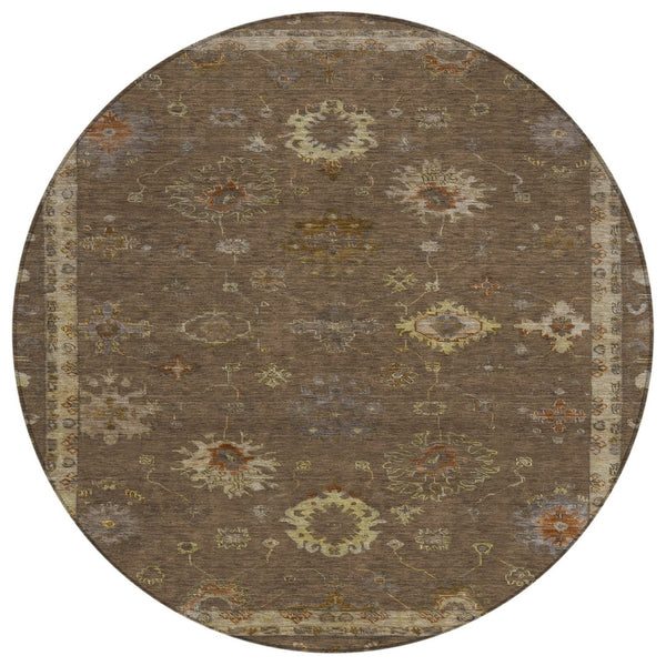 HomeRoots 8' Chocolate and Gold Floral Area Rug - Washable, Durable, Indoor/Outdoor Design for Any Space 630095