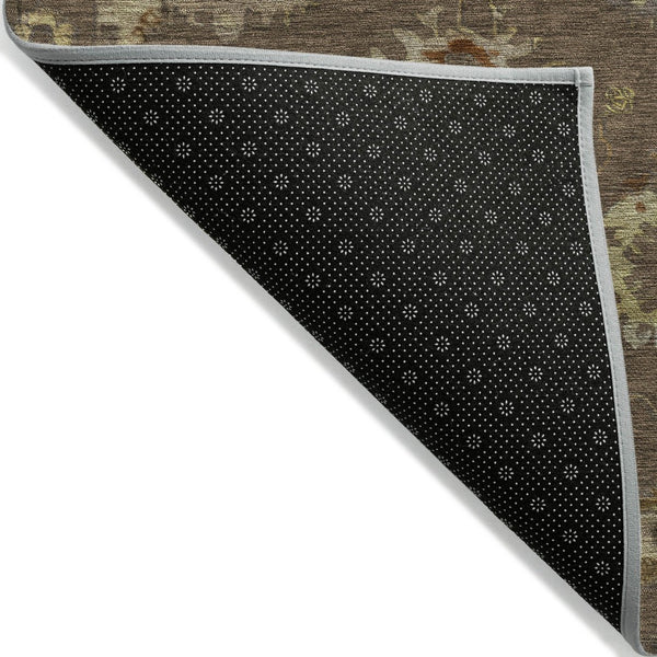 HomeRoots 8' Chocolate and Gold Floral Area Rug - Washable, Durable, Indoor/Outdoor Design for Any Space 630095