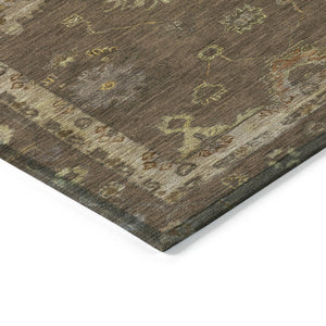 HomeRoots 8' Chocolate and Gold Floral Area Rug - Washable, Durable, Indoor/Outdoor Design for Any Space 630095