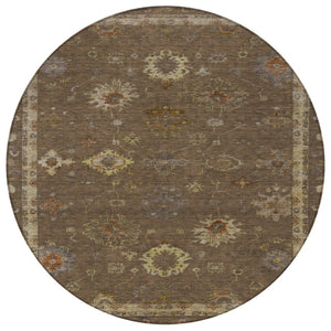 HomeRoots 8' Chocolate and Gold Floral Area Rug - Washable, Durable, Indoor/Outdoor Design for Any Space 630095