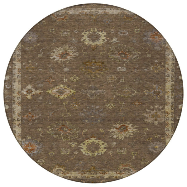 HomeRoots 8' Chocolate and Gold Floral Area Rug - Washable, Durable, Indoor/Outdoor Design for Any Space 630095