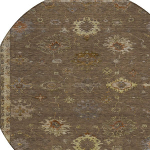 HomeRoots 8' Chocolate and Gold Floral Area Rug - Washable, Durable, Indoor/Outdoor Design for Any Space 630095