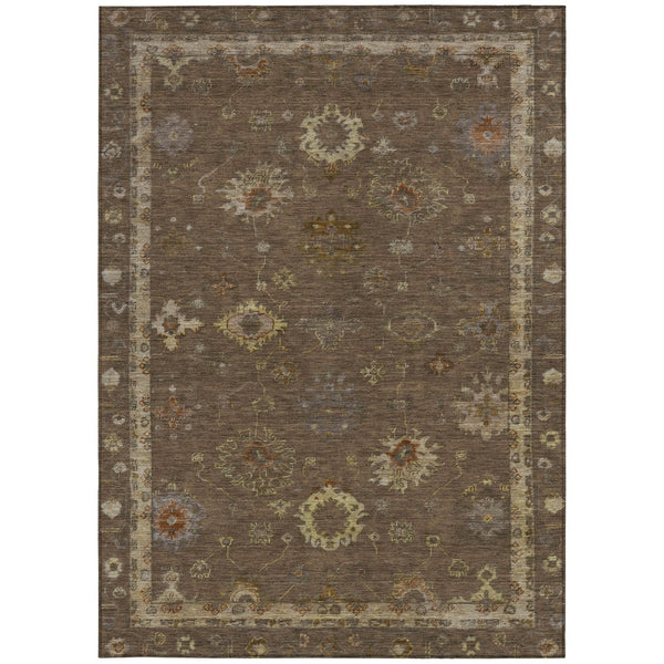 HomeRoots 9' X 12' Chocolate and Gold Floral Area Rug - Durable, Washable, Versatile Decor for Indoors & Outdoors 630097