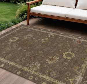 HomeRoots 9' X 12' Chocolate and Gold Floral Area Rug - Durable, Washable, Versatile Decor for Indoors & Outdoors 630097