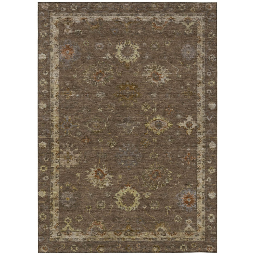 HomeRoots 9' X 12' Chocolate and Gold Floral Area Rug - Durable, Washable, Versatile Decor for Indoors & Outdoors 630097
