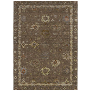 HomeRoots 10' X 14' Floral Washable Area Rug in Chocolate & Gold - Durable, Stylish, Ideal for Indoors & Outdoors! 630098