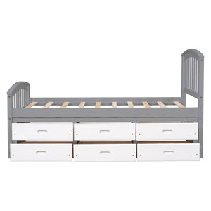 English Elm Twin Platform Bed Solid Pine Frame Six Drawer Storage Clean Modern Bedroom Design N719S000121S