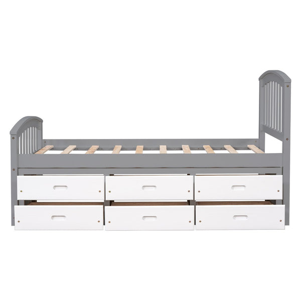 English Elm Twin Platform Bed Solid Pine Frame Six Drawer Storage Clean Modern Bedroom Design N719S000121S