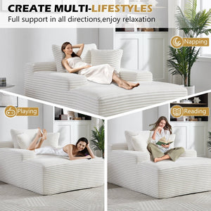 English Elm 67" Oversized Corduroy Chaise Lounge Sofa with Wide Armrests and Convertible Sleeper Design W1803P354563
