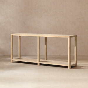 English Elm Milo Reclaimed Pine Entryway Console Table with Open Shelf and Cerused Finish B2719P485496