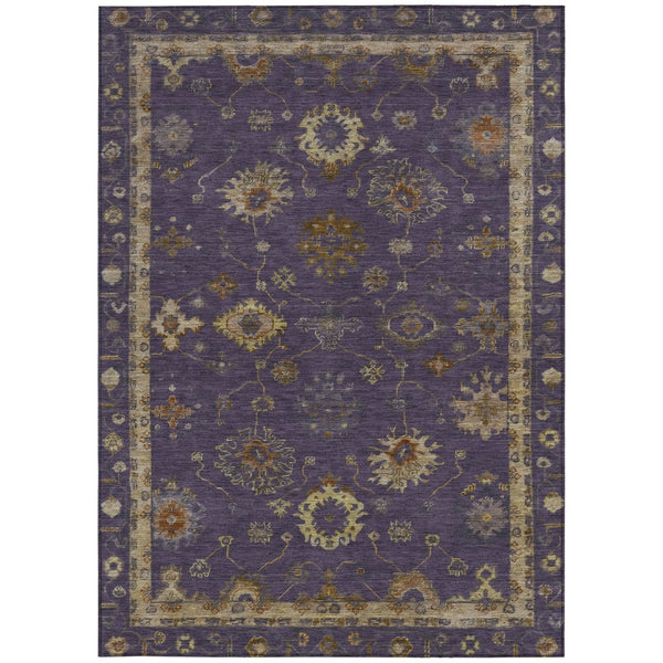 HomeRoots 5' Elegant Eggplant and Gold Floral Washable Area Rug - Stylish Indoor/Outdoor Décor for Every Space 630100