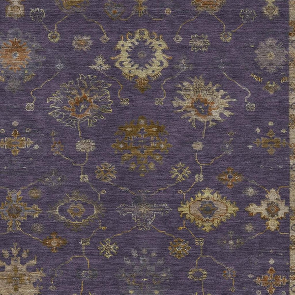 HomeRoots 5' Elegant Eggplant and Gold Floral Washable Area Rug - Stylish Indoor/Outdoor Décor for Every Space 630100
