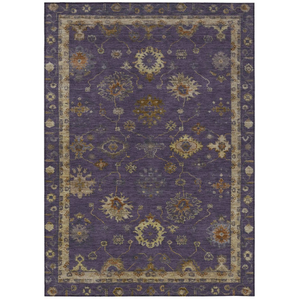 HomeRoots 5' Elegant Eggplant and Gold Floral Washable Area Rug - Stylish Indoor/Outdoor Décor for Every Space 630100