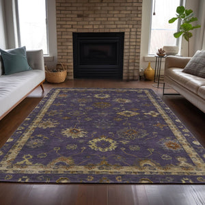 HomeRoots 5' Elegant Eggplant and Gold Floral Washable Area Rug - Stylish Indoor/Outdoor Décor for Every Space 630100