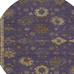 HomeRoots 8' Elegant Eggplant and Gold Floral Area Rug - Washable, Durable for Indoor & Outdoor Use, 96” Diameter 630101