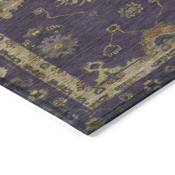 HomeRoots 8' Elegant Eggplant and Gold Floral Area Rug - Washable, Durable for Indoor & Outdoor Use, 96” Diameter 630101