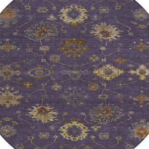 HomeRoots 8' Elegant Eggplant and Gold Floral Area Rug - Washable, Durable for Indoor & Outdoor Use, 96” Diameter 630101