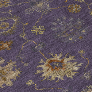 HomeRoots 8' Elegant Eggplant and Gold Floral Area Rug - Washable, Durable for Indoor & Outdoor Use, 96” Diameter 630101