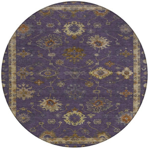 HomeRoots 8' Elegant Eggplant and Gold Floral Area Rug - Washable, Durable for Indoor & Outdoor Use, 96” Diameter 630101