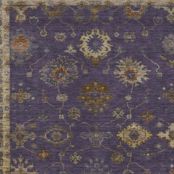 HomeRoots 8' x 10' Elegant Eggplant and Gold Floral Area Rug - Durable, Washable Design for Indoor/Outdoor Use 630102