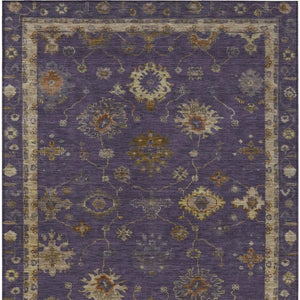 HomeRoots 8' x 10' Elegant Eggplant and Gold Floral Area Rug - Durable, Washable Design for Indoor/Outdoor Use 630102