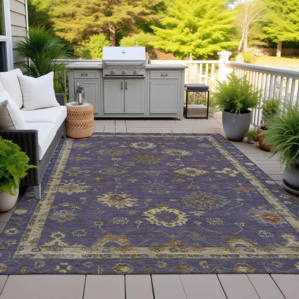 HomeRoots 8' x 10' Elegant Eggplant and Gold Floral Area Rug - Durable, Washable Design for Indoor/Outdoor Use 630102