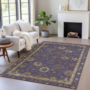 HomeRoots 8' x 10' Elegant Eggplant and Gold Floral Area Rug - Durable, Washable Design for Indoor/Outdoor Use 630102