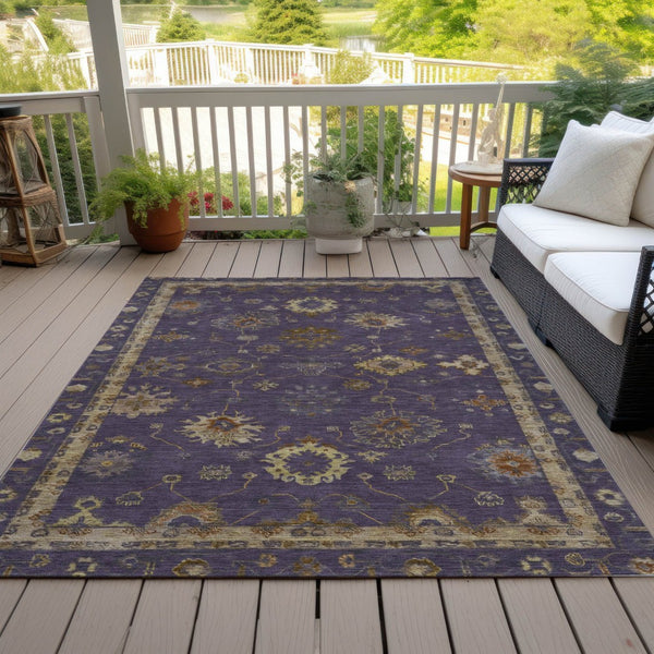 HomeRoots 8' x 10' Elegant Eggplant and Gold Floral Area Rug - Durable, Washable Design for Indoor/Outdoor Use 630102