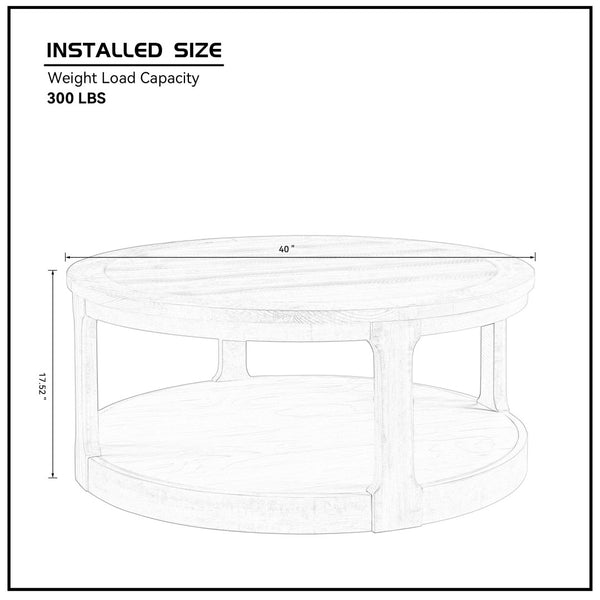 English Elm (1 Coffee Table+1 Side Table) Two-piece Pine Wood Round Set with Wheels Rustic Living Room Oak W2582S00195