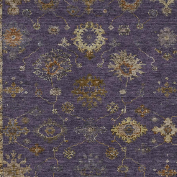 HomeRoots 9' X 12' Elegant Eggplant & Gold Floral Area Rug - Washable, Durable for Indoor/Outdoor Spaces! 630103