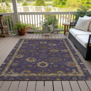 HomeRoots 9' X 12' Elegant Eggplant & Gold Floral Area Rug - Washable, Durable for Indoor/Outdoor Spaces! 630103