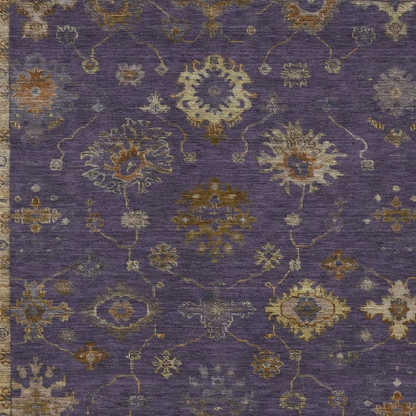 HomeRoots 10' X 14' Eggplant & Gold Floral Area Rug – Washable, Stain-Resistant, Perfect for Indoor & Outdoor Use! 630104